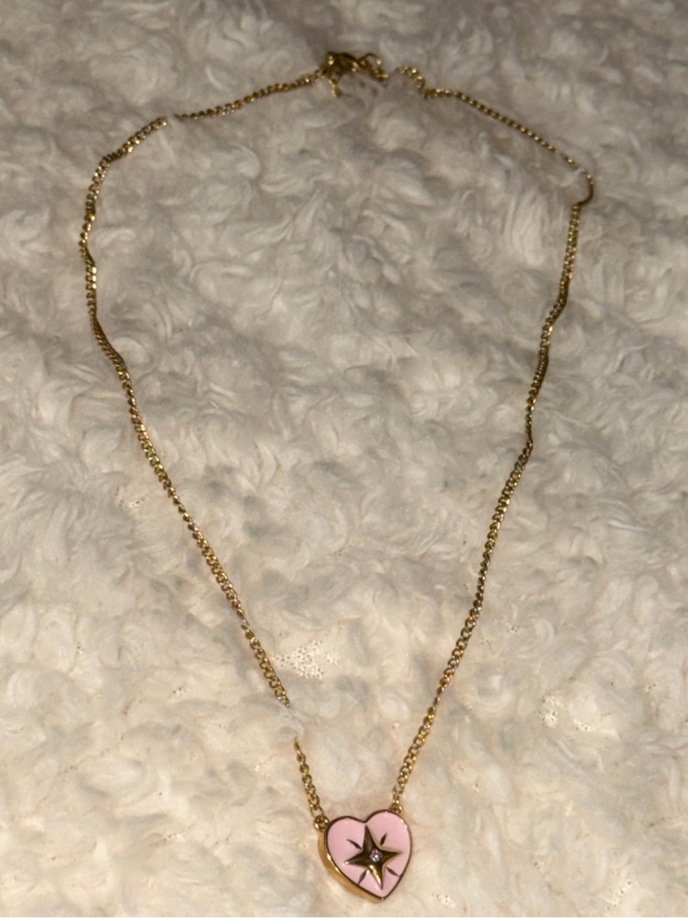 Brand New 18k Gold Necklace With Pink Heart Star Pendant - Fabulous Find